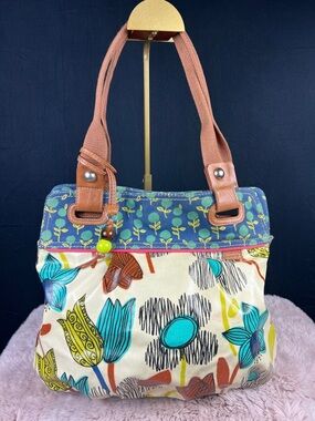 Fossil Key-Per Retro Floral Coated Canvas Shopper Tote - GUC - Bright Multi